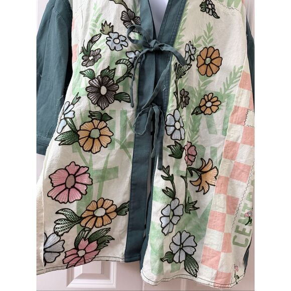 Free People Floral Embroidered Kimono - Green and Cream - Picture 7 of 9